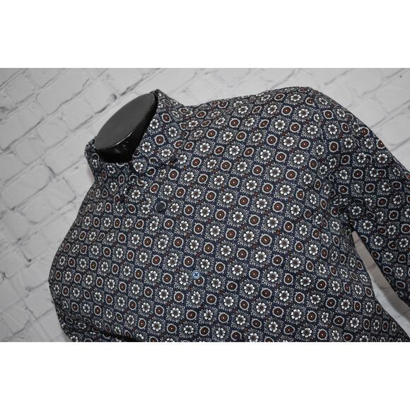 Express Floral Dress Shirt Mens Size XL Stretch Blue Geometric Cotton Spandex - Picture 1 of 7